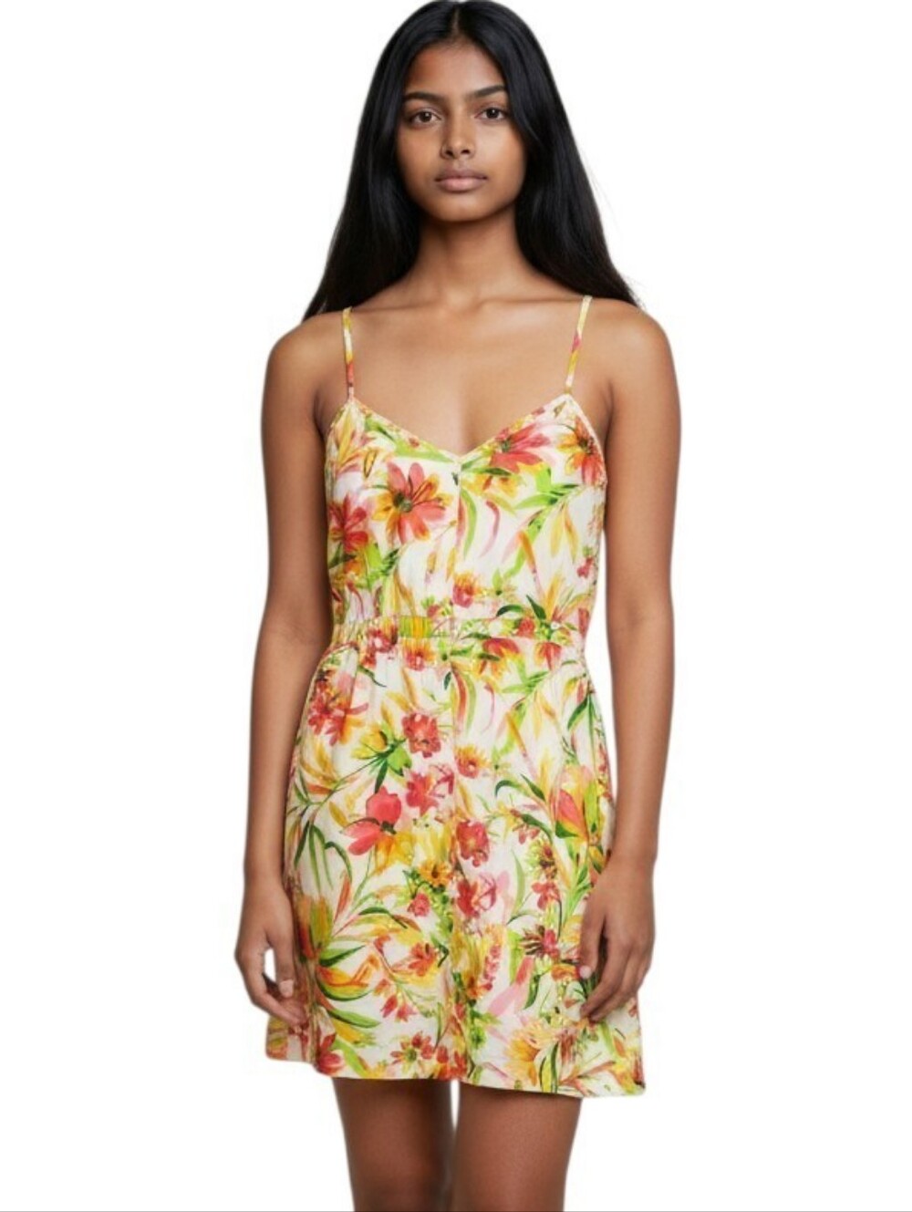 J. Crew Floral Spaghetti-Strap Mini Dress in Yellow & Pink